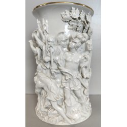 VASO DECORATIVO CERAMICA Capodimonte '900 DORATO SCULTURA BASSORILIEVO ALLEGORIA