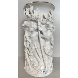 VASO DECORATIVO CERAMICA Capodimonte '900 DORATO SCULTURA BASSORILIEVO ALLEGORIA
