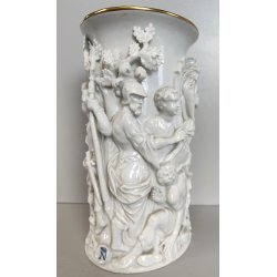 VASO DECORATIVO CERAMICA Capodimonte '900 DORATO SCULTURA BASSORILIEVO ALLEGORIA