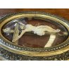 ANTICO CROCIFISSO TECA VETRO BOMBATO in CORNICE OVALE dorata CRISTO legno gesso