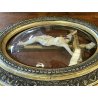 ANTICO CROCIFISSO TECA VETRO BOMBATO in CORNICE OVALE dorata CRISTO legno gesso