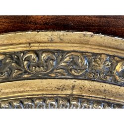ANTICO CROCIFISSO TECA VETRO BOMBATO in CORNICE OVALE dorata CRISTO legno gesso