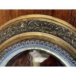 ANTICO CROCIFISSO TECA VETRO BOMBATO in CORNICE OVALE dorata CRISTO legno gesso