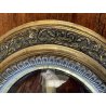 ANTICO CROCIFISSO TECA VETRO BOMBATO in CORNICE OVALE dorata CRISTO legno gesso