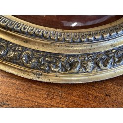 ANTICO CROCIFISSO TECA VETRO BOMBATO in CORNICE OVALE dorata CRISTO legno gesso