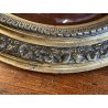ANTICO CROCIFISSO TECA VETRO BOMBATO in CORNICE OVALE dorata CRISTO legno gesso
