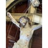 ANTICO CROCIFISSO TECA VETRO BOMBATO in CORNICE OVALE dorata CRISTO legno gesso