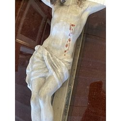 ANTICO CROCIFISSO TECA VETRO BOMBATO in CORNICE OVALE dorata CRISTO legno gesso
