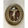 ANTICO CROCIFISSO TECA VETRO BOMBATO in CORNICE OVALE dorata CRISTO legno gesso