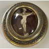 ANTICO CROCIFISSO TECA VETRO BOMBATO in CORNICE OVALE dorata CRISTO legno gesso