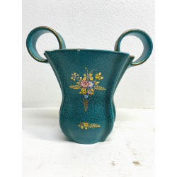 SET VASO CIOTOLA CERAMICA Deruta ATTR. G. Bicchioni VERDE ORO FIORI ART DECò