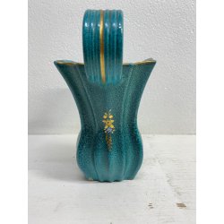 SET VASO CIOTOLA CERAMICA Deruta ATTR. G. Bicchioni VERDE ORO FIORI ART DECò