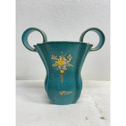 SET VASO CIOTOLA CERAMICA Deruta ATTR. G. Bicchioni VERDE ORO FIORI ART DECò