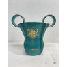 SET VASO CIOTOLA CERAMICA Deruta ATTR. G. Bicchioni VERDE ORO FIORI ART DECò