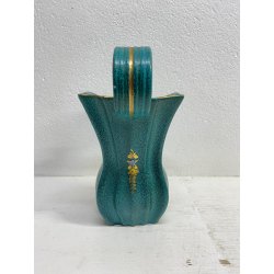 SET VASO CIOTOLA CERAMICA Deruta ATTR. G. Bicchioni VERDE ORO FIORI ART DECò