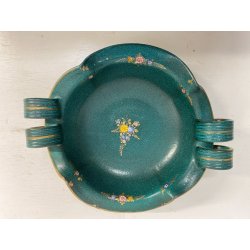 SET VASO CIOTOLA CERAMICA Deruta ATTR. G. Bicchioni VERDE ORO FIORI ART DECò