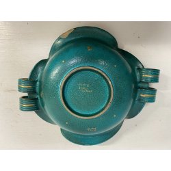 SET VASO CIOTOLA CERAMICA Deruta ATTR. G. Bicchioni VERDE ORO FIORI ART DECò