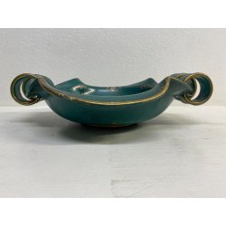 SET VASO CIOTOLA CERAMICA Deruta ATTR. G. Bicchioni VERDE ORO FIORI ART DECò