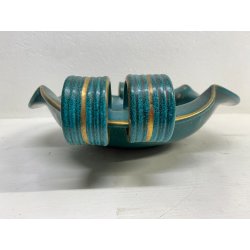 SET VASO CIOTOLA CERAMICA Deruta ATTR. G. Bicchioni VERDE ORO FIORI ART DECò
