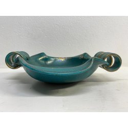 SET VASO CIOTOLA CERAMICA Deruta ATTR. G. Bicchioni VERDE ORO FIORI ART DECò