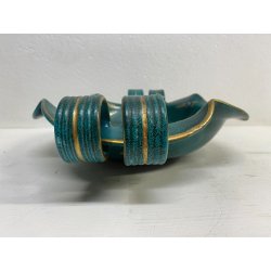 SET VASO CIOTOLA CERAMICA Deruta ATTR. G. Bicchioni VERDE ORO FIORI ART DECò