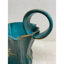 SET VASO CIOTOLA CERAMICA Deruta ATTR. G. Bicchioni VERDE ORO FIORI ART DECò