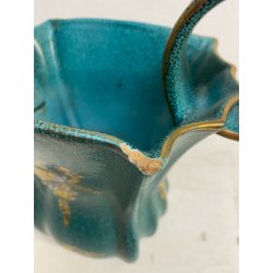 SET VASO CIOTOLA CERAMICA Deruta ATTR. G. Bicchioni VERDE ORO FIORI ART DECò