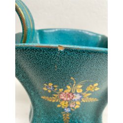 SET VASO CIOTOLA CERAMICA Deruta ATTR. G. Bicchioni VERDE ORO FIORI ART DECò