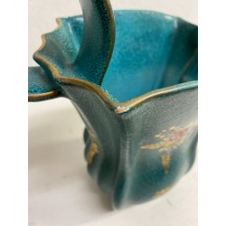 SET VASO CIOTOLA CERAMICA Deruta ATTR. G. Bicchioni VERDE ORO FIORI ART DECò
