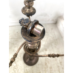 ANTICA COPPIA CANDELABRO CANDELIERE METALLO ARGENTATO 3 BRACCI 4 lumi PRIMO '900