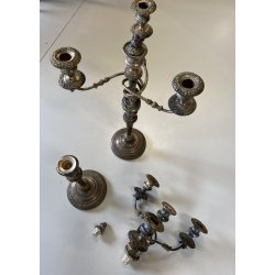 ANTICA COPPIA CANDELABRO CANDELIERE METALLO ARGENTATO 3 BRACCI 4 lumi PRIMO '900