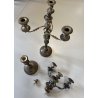 ANTICA COPPIA CANDELABRO CANDELIERE METALLO ARGENTATO 3 BRACCI 4 lumi PRIMO '900