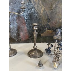 ANTICA COPPIA CANDELABRO CANDELIERE METALLO ARGENTATO 3 BRACCI 4 lumi PRIMO '900