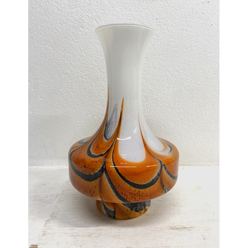 VASO VETRO MURANO SOFFIATO ARANCIONE BIANCO VINTAGE STYLE Carlo Moretti '60