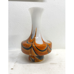 VASO VETRO MURANO SOFFIATO ARANCIONE BIANCO VINTAGE STYLE Carlo Moretti '60