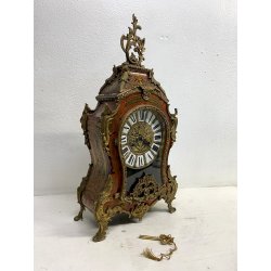 ANTICO OROLOGIO TAVOLO Boulle legno intarsiato BRONZO DORATO pendolo PRIMO '900