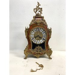 ANTICO OROLOGIO TAVOLO Boulle legno intarsiato BRONZO DORATO pendolo PRIMO '900