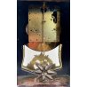 ANTICO OROLOGIO TAVOLO Boulle legno intarsiato BRONZO DORATO pendolo PRIMO '900