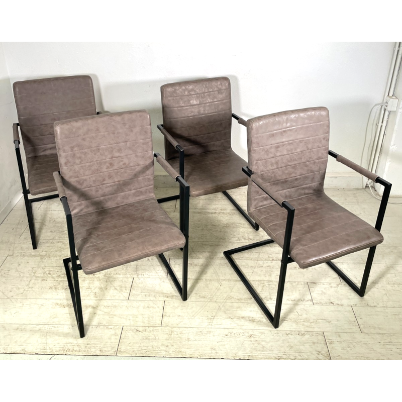 LOTTO 4 SEDIE PRANZO SBALZO SIMILPELLE GRIGIO MARRONE METALLO DESIGN BRACCIOLI