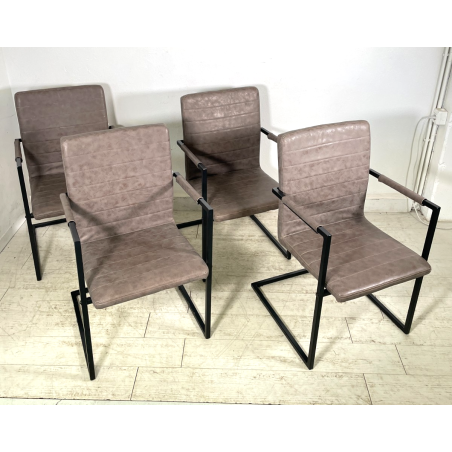 LOTTO 4 SEDIE PRANZO SBALZO SIMILPELLE GRIGIO MARRONE METALLO DESIGN BRACCIOLI