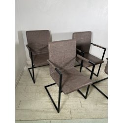 LOTTO 4 SEDIE PRANZO SBALZO SIMILPELLE GRIGIO MARRONE METALLO DESIGN BRACCIOLI