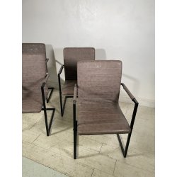 LOTTO 4 SEDIE PRANZO SBALZO SIMILPELLE GRIGIO MARRONE METALLO DESIGN BRACCIOLI