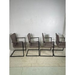 LOTTO 4 SEDIE PRANZO SBALZO SIMILPELLE GRIGIO MARRONE METALLO DESIGN BRACCIOLI