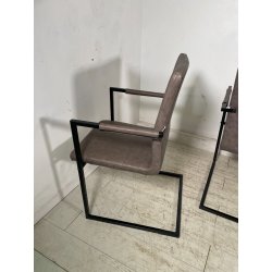 LOTTO 4 SEDIE PRANZO SBALZO SIMILPELLE GRIGIO MARRONE METALLO DESIGN BRACCIOLI