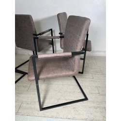 LOTTO 4 SEDIE PRANZO SBALZO SIMILPELLE GRIGIO MARRONE METALLO DESIGN BRACCIOLI