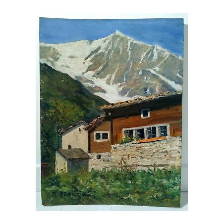 QUADRO GRESSONEY CHAMPSIL BAITA MONTAGNA FIRMATO BRONZINO DIPINTO OLIO TAVOLA