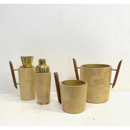 VINTAGE BAR SET 4 Pz.  DESIGN Aldo Tura MACABO FAGGIO PERGAMENA OTTONE '50s