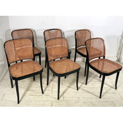 LOTTO 6 SEDIE VINTAGE STILE THONET modello 811 PAGLIA VIENNA LEGNO LACCATO NERO