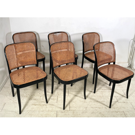 LOTTO 6 SEDIE VINTAGE STILE THONET modello 811 PAGLIA VIENNA LEGNO LACCATO NERO