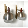 COPPIA APPLIQUE STILUX DESIGN LAMPADE PARETE VETRO VINTAGE OTTONE LEGNO ANNI 60